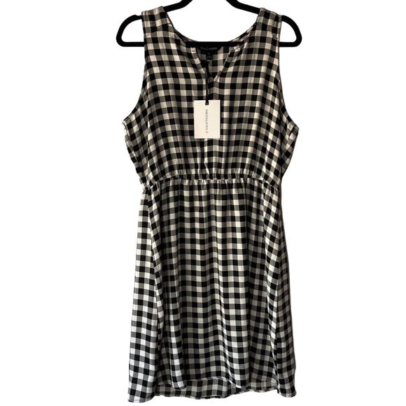 NWT 41 Hawthorn Split Neck Black/White Gingham Check Sleeveless Dress Size L - Picture 2 of 7